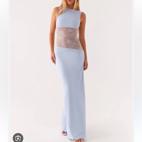 Peppermayo Dresses & Skirts - Peppermayo Light Blue Backless Dress with Lace Detail